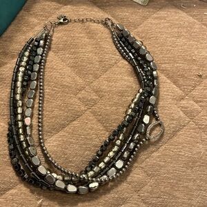 Gorgeous Sterling, Hematite and Grey Glass Bead Necklace
